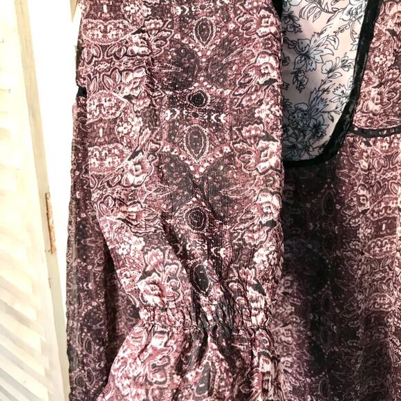 Knox Rose Women's Size XS Oversized Sheer Maroon Bohemian Mini Tunic Boho Dress - Picture 9 of 15